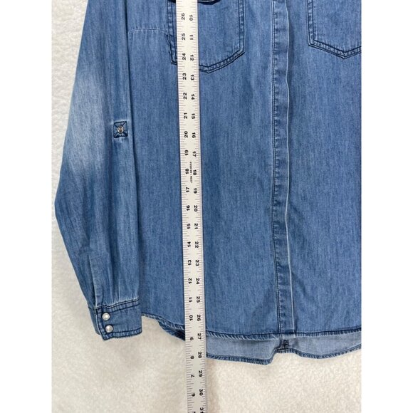 Earl Jean Women's Small Long Sleeve Pearl Snap Up 100% Cotton Denim Shirt - Picture 7 of 11